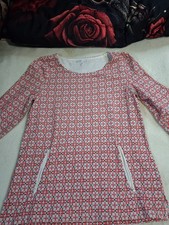 Talbots~ Cool Geometric Pattern,%97 Cotton,3/4 Sleeve,Zip Pockets, Tunic, Size M picture