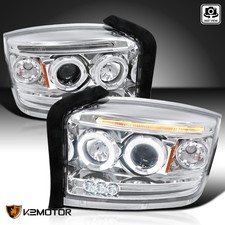 Clear Fits 2005-2007 Dodge Dakota LED Halo Projector Headlights Lamps L+R 05-07 picture