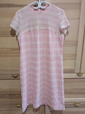 1960s True Vintage Pink Embroidered Scalloped Shift Dress, Chiffon Bodice S/M picture