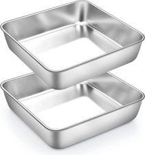 8X8 Baking Pan, 2 Pack Stainless Steel Square Cake Brownie Pan picture