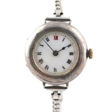 Antique 1910s RED 12 Swiss Ladies Watch Trench 935 Silver Case 12K GF Bracelet picture