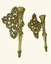 Vintage Pair of Cast Metal Wall Decor Candle Sconces 11” x 5.5” picture