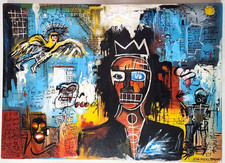 JEAN MICHEL BASQUIAT 28x20 in. Painting on canvas (Untitled) signed & stamped picture