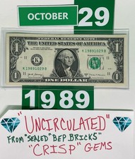 🔥 OCTOBER 29 1989 🎂 BIRTHDAY NOTE 💎 UNCIRCULATED 💎💵 Fancy Serial Number FRN picture