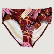 Venus Tropical Floral Side Tie High Waist Bikini Bottoms Red Pink Gold New picture