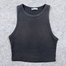 Zara Casual Stretch Cropped Knit Tank Top Fits Women's Size US Size Large Black picture