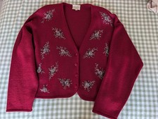 Vintage Susan Bristol Wool Hand Embroidered Cardigan Xl Red picture