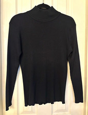 Nordstrom 100% Silk Sweater Black Ribbed Knit Mock Neck Long Sleeve Womens PL picture