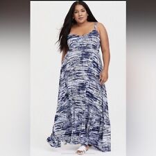 Torrid blue white tie dye soft tiered maxi dress Size 00 jersey cruise 10 M/L picture