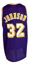 Magic Johnson Los Angeles Signed Purple Basketball Jersey PSA/DNA picture