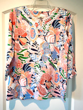 NWT Talbots Small 3/4 Slv. Pullover Lace Trim V Neck Multi Color Floral Tunic picture