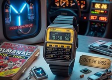 Casio CA-500WEGG-9BD Vintage Calculator Watch Gunmetal Yellow Back to the Future picture