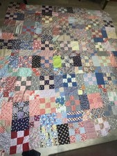 Vintage Handmade Scrap Patchwork Quilt Top 91x76 Hand Pieced Mixed Fabrics picture