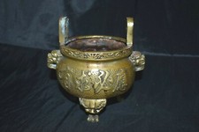 Antique Old China Bronze Copper Dragon Legs Incense Burner Marked picture