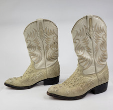Boco Negro J White Crocodile Print Cowboy Boots Mens Size 8 Leather Western picture