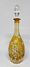 Vintage German Lead Crystal Hand Cut Amber/ Clear Wine Decanter Barware 15