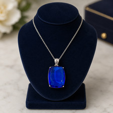 100-110 CT Blue Sapphire Cushion Cut Pendant Necklace, Oversized Statement Charm picture