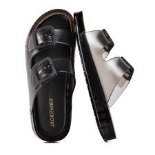 JACKSHIBO Women Jelly Sandals Double Buckle Pool Beach Slides Clear Tortoise US picture