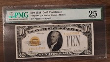 Rare $10 1928 Gold Certificate Star Note Fr#2400*  S/N *00093559A  Grade 25 PMG  picture