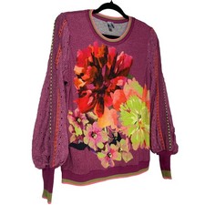 Anthropologie Bl^nk London Abstract Floral Eyelet Puff Sleeve Top Purple Size S picture