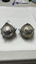 2 Antique W German Blown Glass wire wrapped Christmas ornaments w/Flowers picture