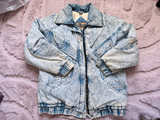 British Mist Vintage Acid Wash Zip Front Jacket Blue WmnS Pockets Collared 80s picture