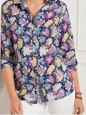 Talbots Modern Classic Shirt Jacobean Floral Cotton Button Up size XS petites picture