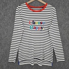 Boden Shirt Womens 8 White Navy Choose Happy Graphic Cotton Long Sleeve Top picture