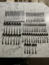 WM A Rogers Deluxe Oneida LtD Stainless Set of (71) Floral Silver Spoon & Knives picture