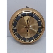 Vintage J&M Eight Day Jeweled Brass Wall Clock Roman Numeral Mid Century Retro picture