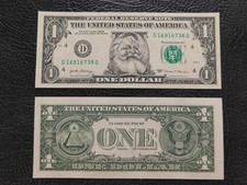 The Santa Claus U.S. $1 Dollar Bill Money 