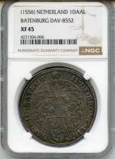 1556 NETHERLANDS BATENBURG WILLIAM OF BRONCKHORST, DAALDER RARE, NGC-XF-45. picture