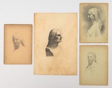 Antique Original 1880's Pencil Drawings, Figure Studies, Women in Profile picture