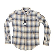 Ben Sherman Mod Fit Plaid Button Down Shirt Sand Blue BS42LW439 Mens Size S NWT picture