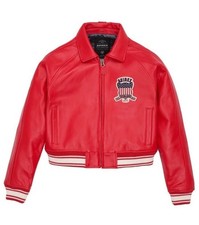 Women's Avirex Red Real Bomber American Flight Jacket Leather Jacket for Ladies picture