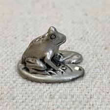 Vintage Pewter Miniature Frog Toad on Lily pad - Marked Cuteri Pewter picture