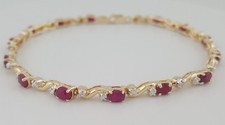 Burma Oval Ruby Round Diamond 10k Yellow Gold Tennis Bracelet 3 ct 6.7 Grams 7