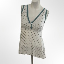 XXS Vintage-Inspired Polka Dot V-Neck Tank Top with Lace Trim and Buttons picture