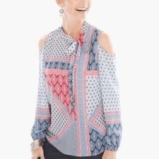 Chico's Women's Geometric Blouse - Red, White, And Blue, Size S/4, Chico's 0,NWT picture