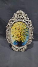 Rare Antique Sterling Silver Ornate Picture Frame Two Men with Flowers picture