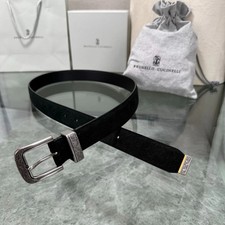Brunello Cucinelli Black Suede Leather 3CM Engraved Buckle Belt - Real photo picture