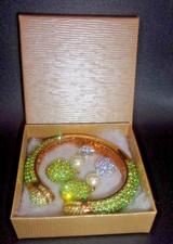 Vintage Joan Boyce Kissable Lime Green Pave Crystal Cuff Bangle&Drop Earring Set picture