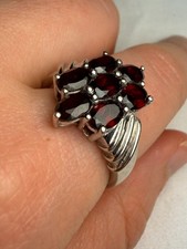 Vintage 925 Sterling Silver Red Garnet Cluster Ring - Size 7.5 picture