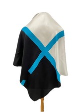 AS7# Vintage Silk Scarf Square Colorblock Geometric Abstract Blue Black White picture