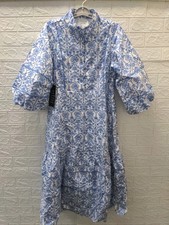 New Hyacinth House Ruffle Collared Tiered Midi Dress Blue Sz M picture