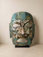 Vintage Turquoise Stone Abalone Shell Mosaic Mask Aztec Mayan Style picture