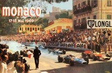 MONACO GRAND PRIX 1969 VINTAGE FRENCH RACE CAR POSTER ON LINEN EXCELLENT picture