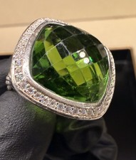 David Yurman925 Sterling Silver Green Peridot Diamond 14mm Albion Ring Size 6.5 picture
