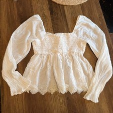 American Eagle white long sleeve smocked tiered top picture