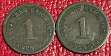 2-VINTAGE 1874C/1875 A GERMANY 1 PFENNIG-DEUTSCHES REICH-SEP332 picture